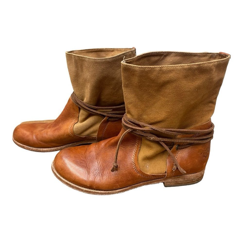 PATRICIA NASH Leather & Canvas Sabina Motorcycle Boots Sz 9 Classic Contemporary